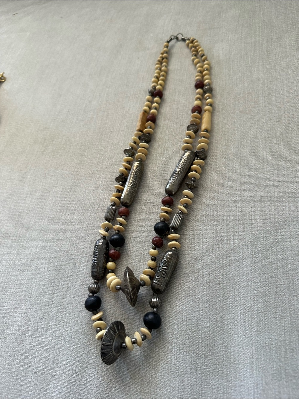 Beaded Multi-Strand Neutral and Red Statement Necklace